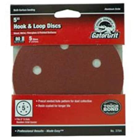 Gator Finishing 3784 5 In. 80 Grit 5 Hole Hook & Loop 5 Pack 4519047